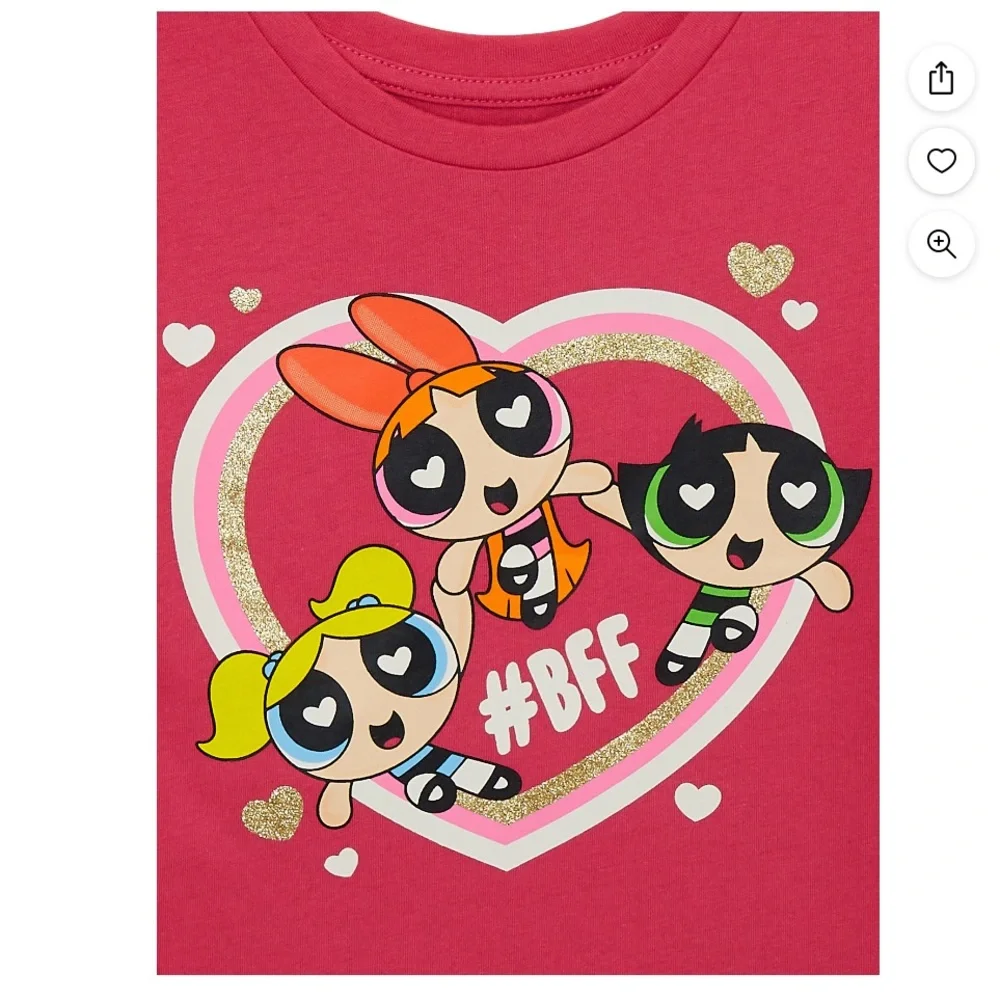 Girls Long Sleeve Powerpuff Heart Valentine’s Day Girls L/S Tee Pink NEW - Picture 2 of 5